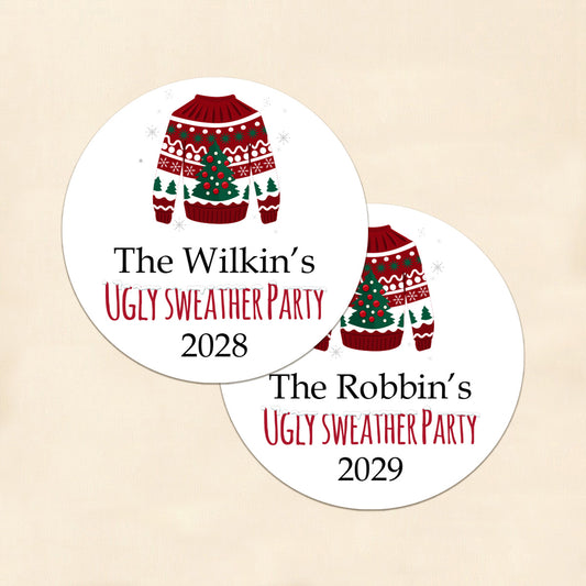 Ugly Sweater Party Personalized Round Labels (Set of 24)