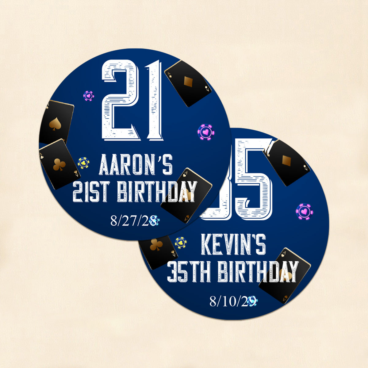 Vegas Birthday Personalized Round Labels (Set of 24)