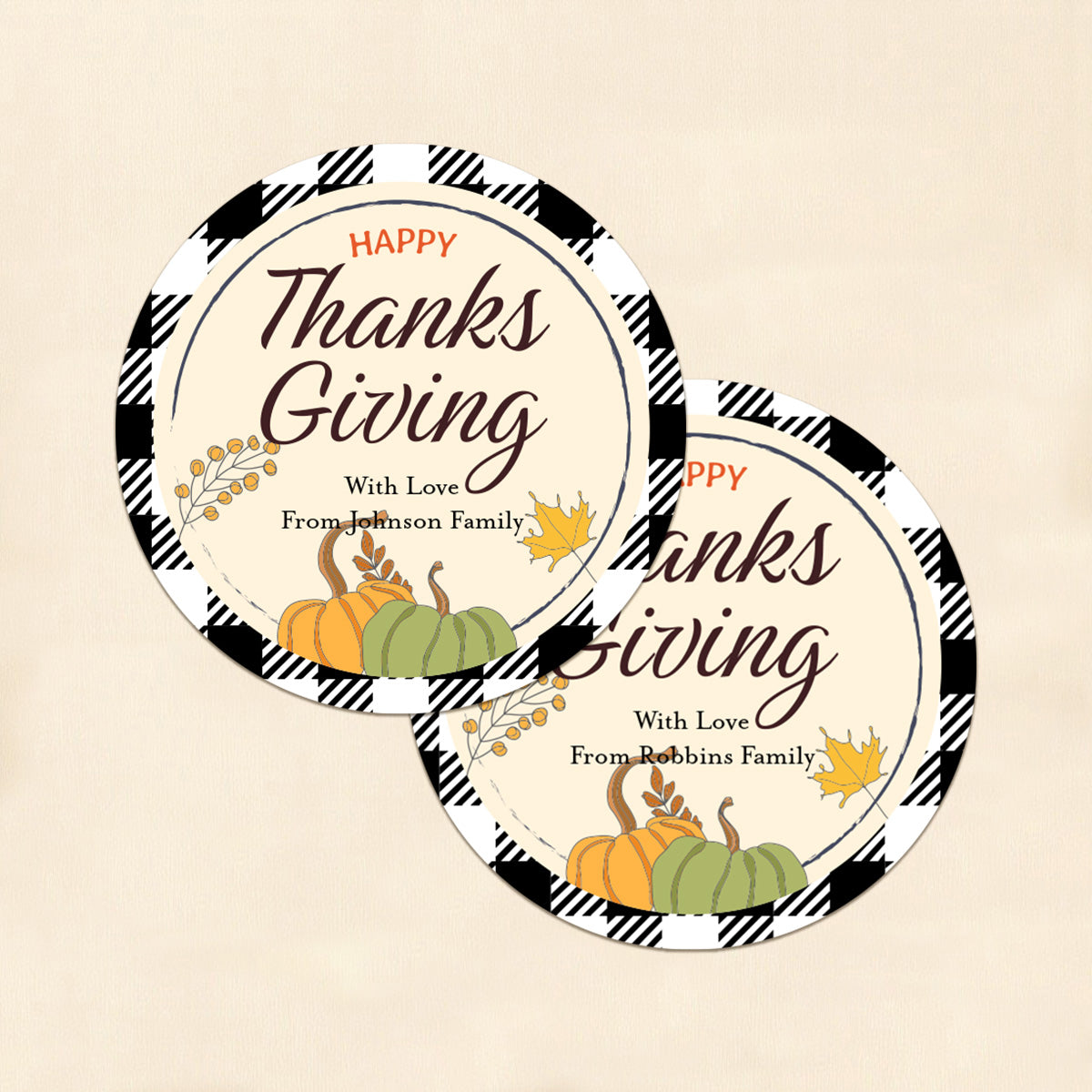 Happy Thanksgiving Personalized Round Labels (Set of 24)