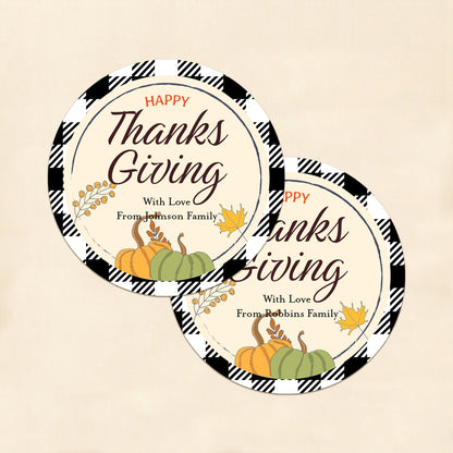 Happy Thanksgiving Personalized Round Labels (Set of 24)