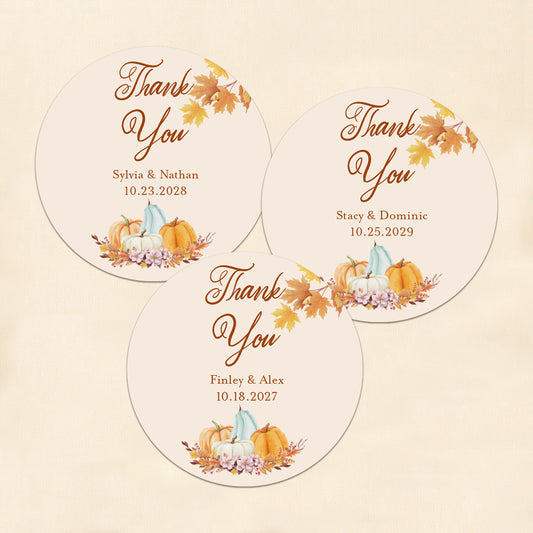 Fall Pumpkin Boho Personalized Round Labels (Set of 24)