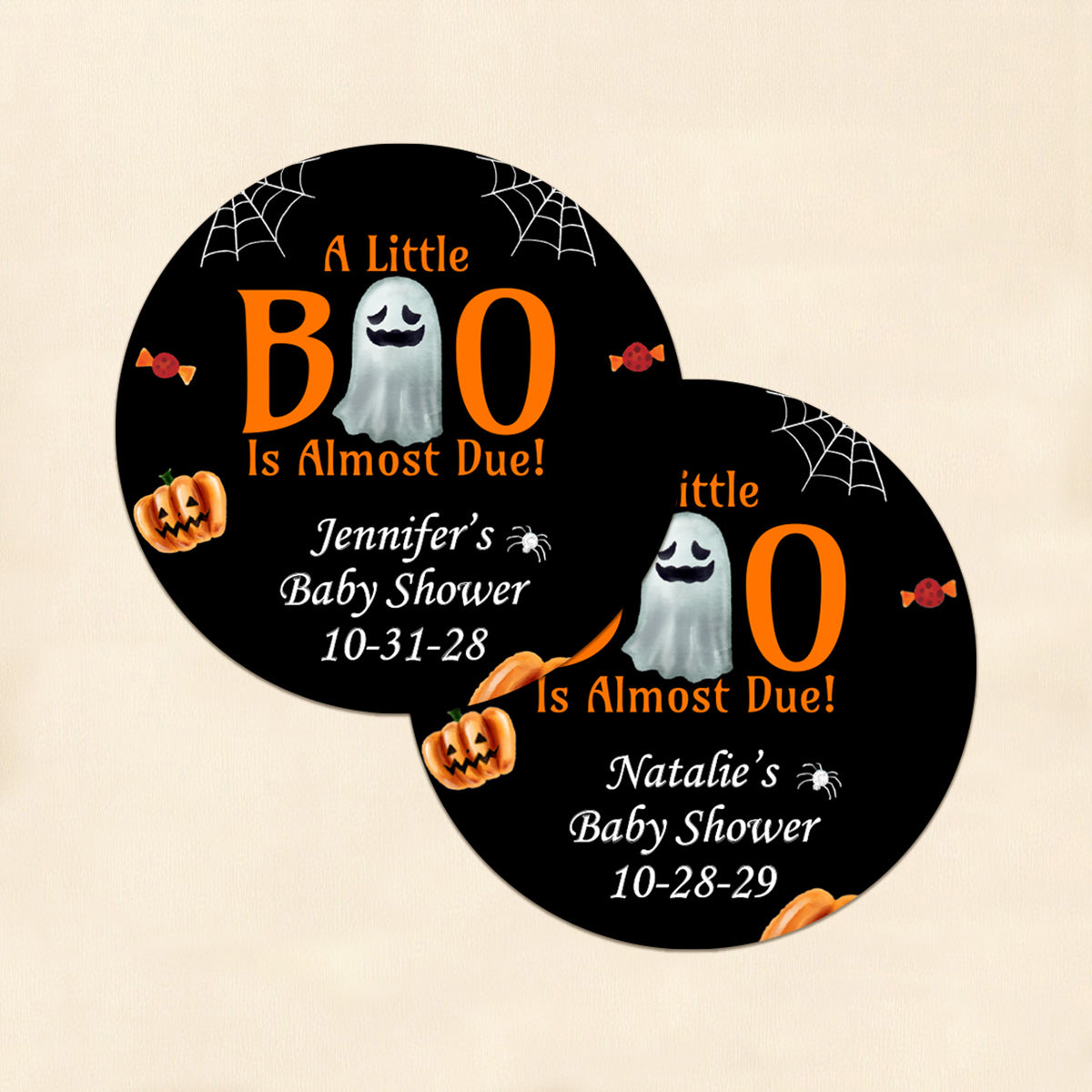 A Little Boo Is Almost Due Personalized Round Labels (Set of 24)