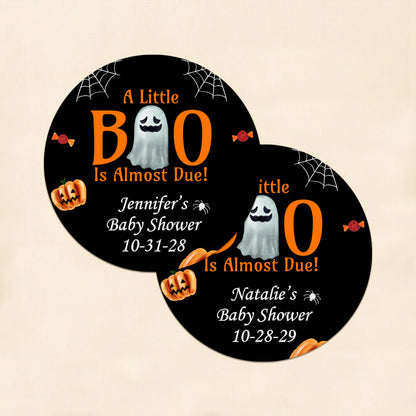 A Little Boo Is Almost Due Personalized Round Labels (Set of 24)