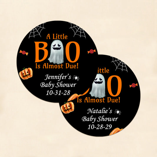 A Little Boo Is Almost Due Personalized Round Labels (Set of 24)