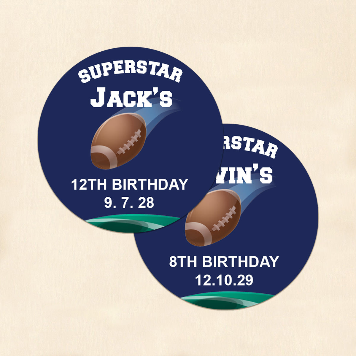 Football Birthday Personalized Round Labels (Set of 24)