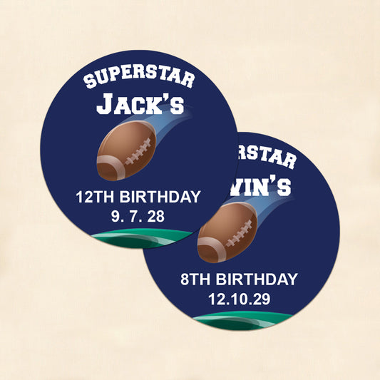 Football Birthday Personalized Round Labels (Set of 24)
