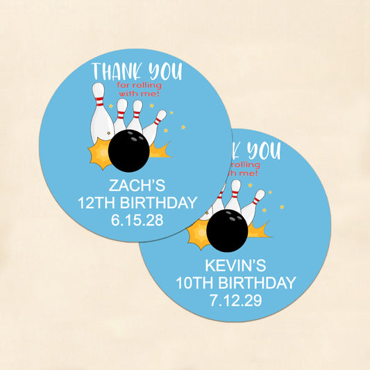 Bowling Kids Birthday Personalized Round Labels (Set of 24)