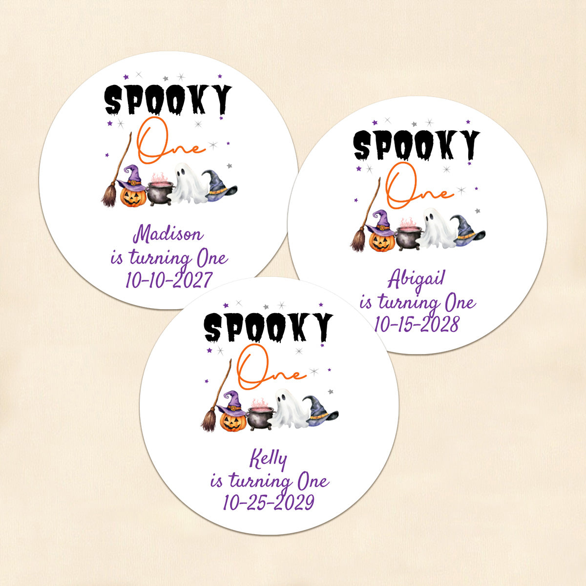 Spooky One Birthday Halloween Personalized Round Labels (Set of 24)