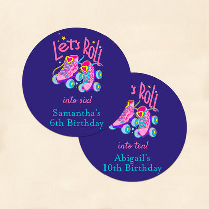 Let's Roll Into Birthday Personalized Round Labels (Set of 24)