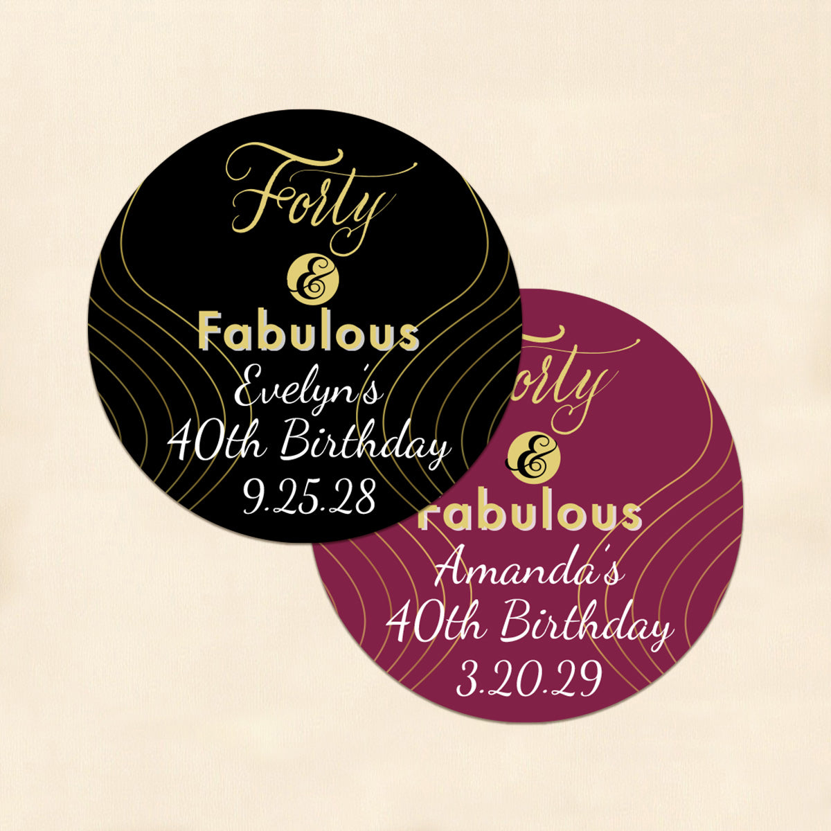 Forty & Fabulous Personalized Round Labels (Set of 24)