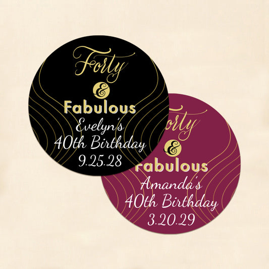 Forty & Fabulous Personalized Round Labels (Set of 24)