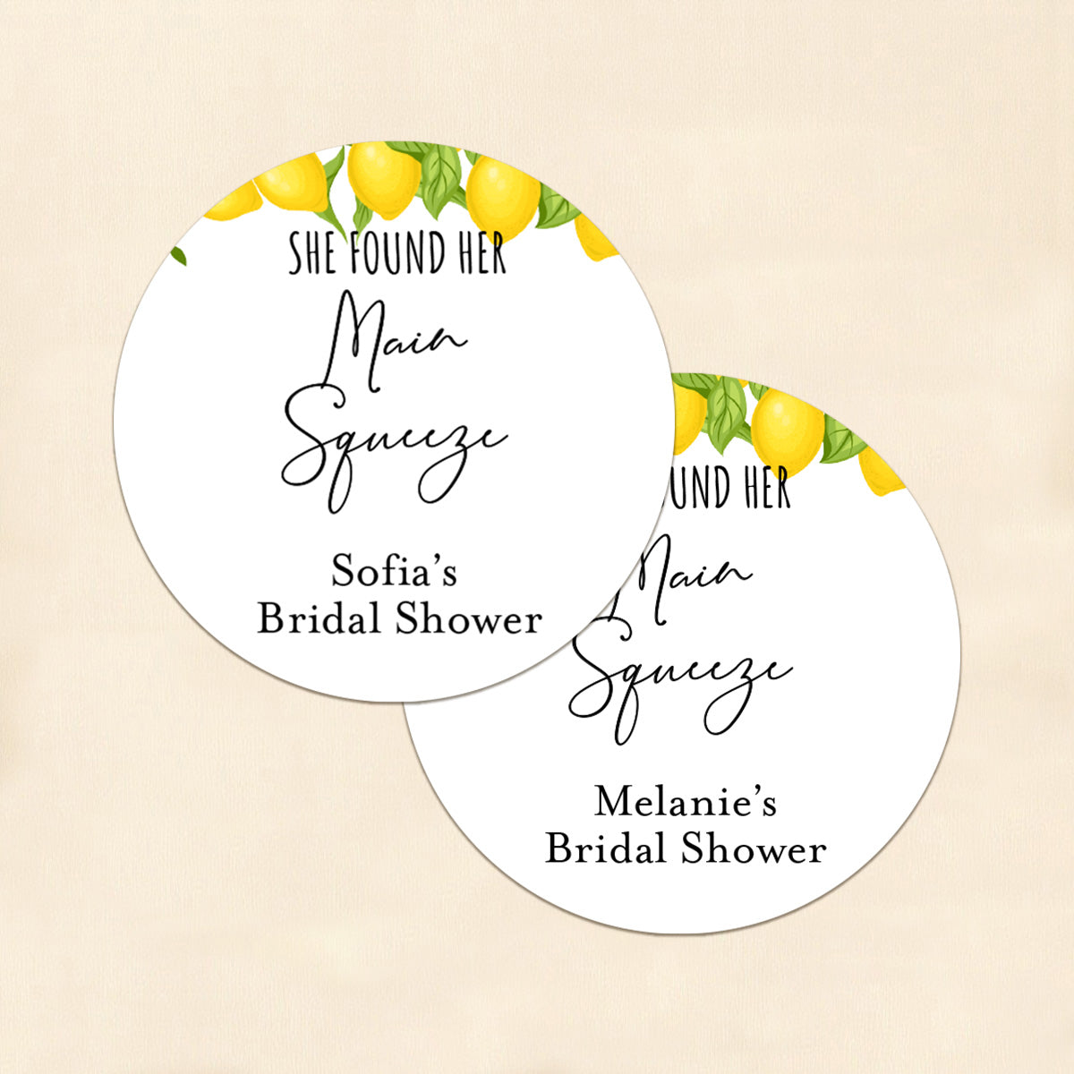 Mediterranean She Found Her Main Squeeze Personalized Round Labels (Set of 24)