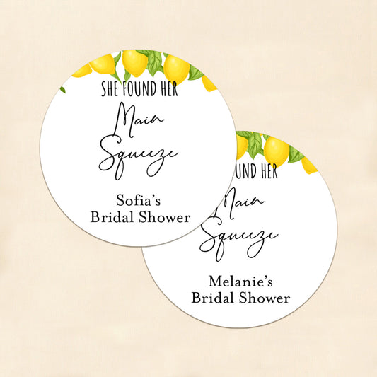 Mediterranean She Found Her Main Squeeze Personalized Round Labels (Set of 24)