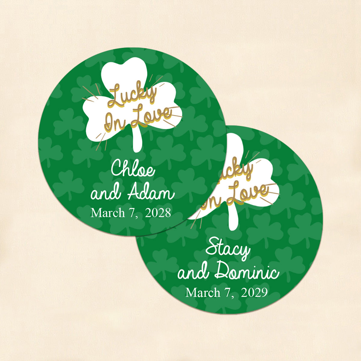 Lucky In Love Shamrock Personalized Round Labels (Set of 24)