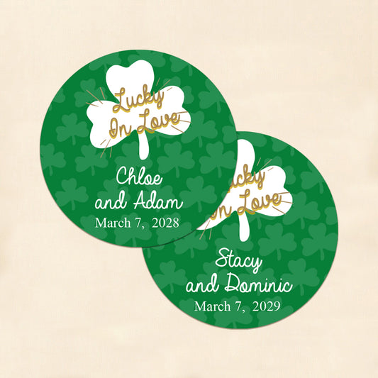 Lucky In Love Shamrock Personalized Round Labels (Set of 24)