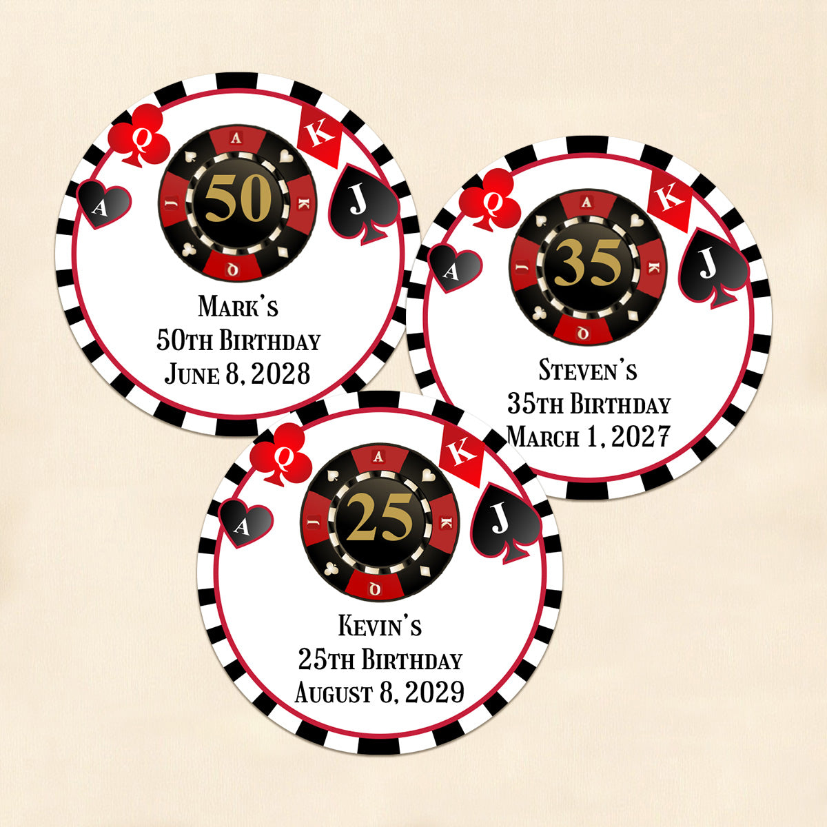 Vegas Birthday Personalized Round Labels (Set of 24)