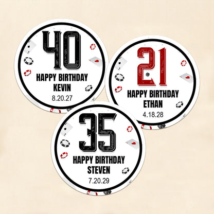 Vegas Birthday Personalized Round Labels (Set of 24)