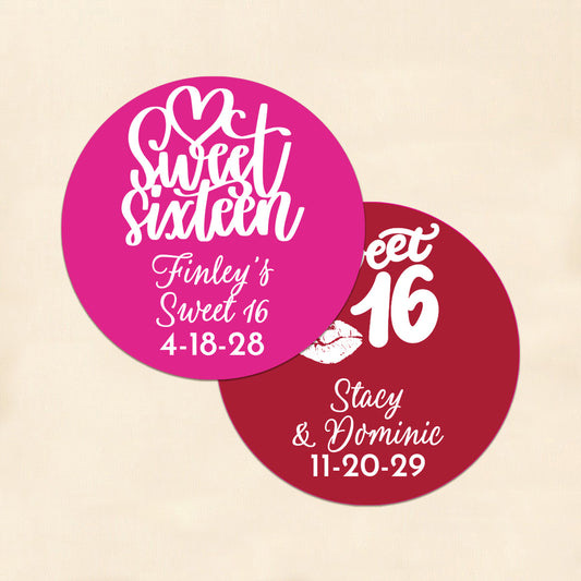 Sweet 16 Personalized Round Labels (Set of 24)