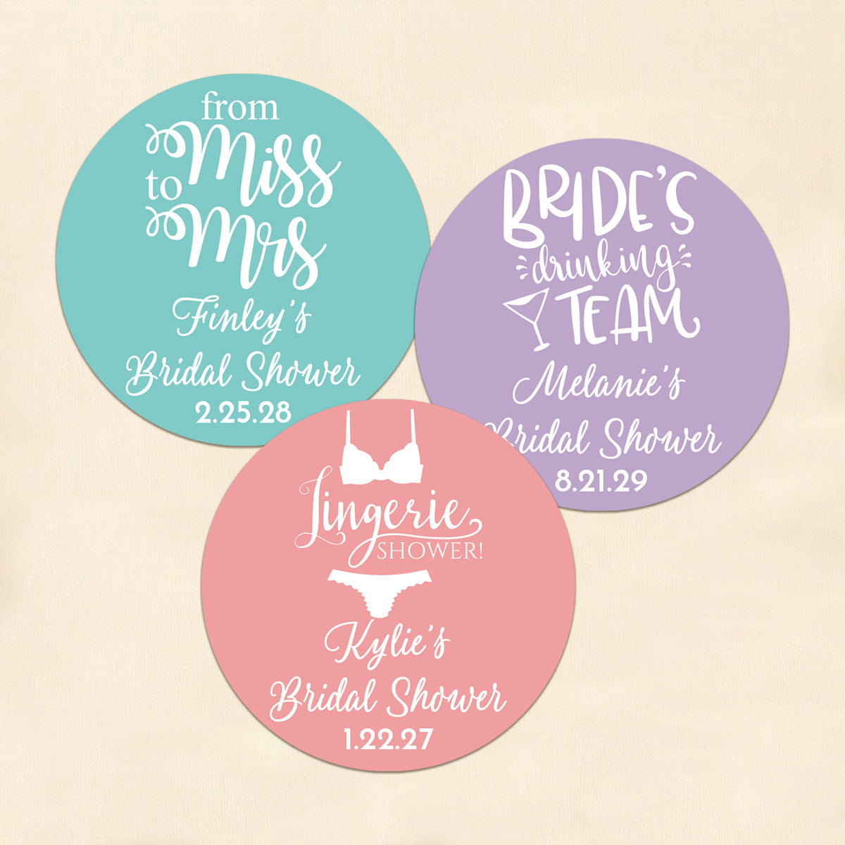 Bridal Shower Personalized Round Labels (Set of 24)