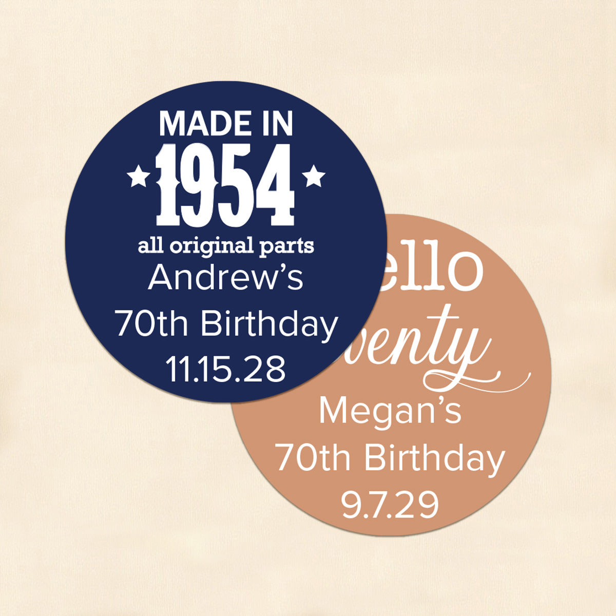 70th Birthday Personalized Round Labels (Set of 24)