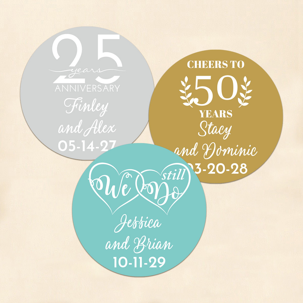 Anniversary Personalized Round Labels (Set of 24)