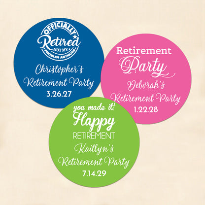 Retirement Personalized Round Labels (Set of 24)