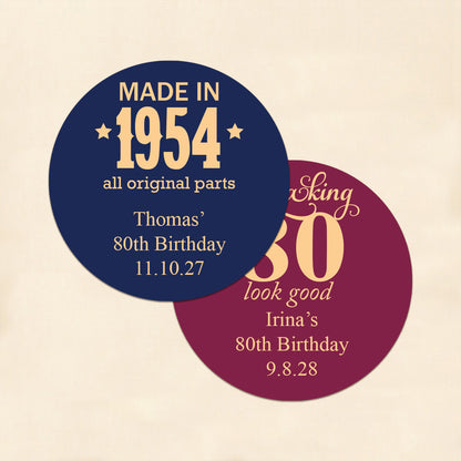 80th Birthday Personalized Round Labels (Set of 24)