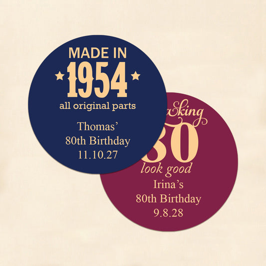 80th Birthday Personalized Round Labels (Set of 24)