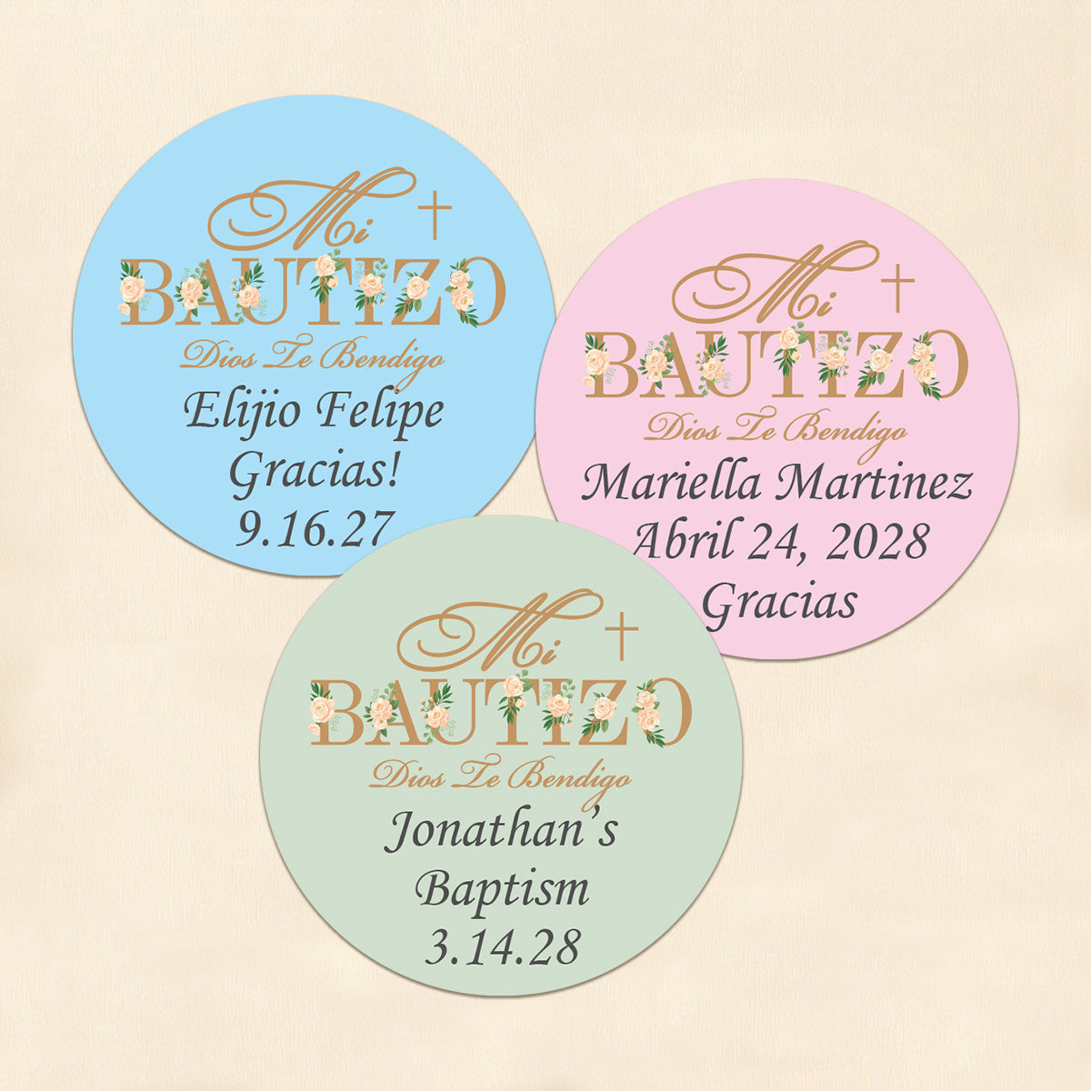 Mi Bautizo Personalized Round Labels (Set of 24)