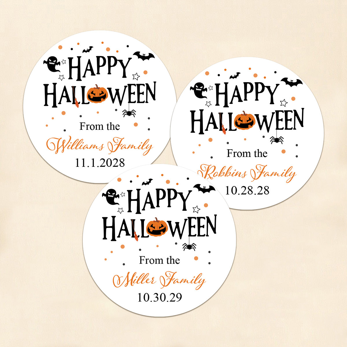 Happy Halloween Personalized Round Labels (Set of 24)
