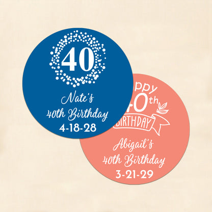 40th Birthday Personalized Round Labels (Set of 24)