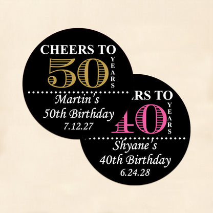Cheers to Years Personalized Round Labels (Set of 24)