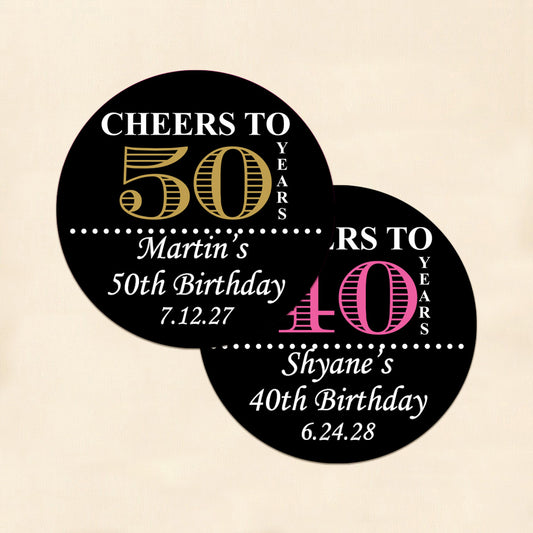 Cheers to Years Personalized Round Labels (Set of 24)