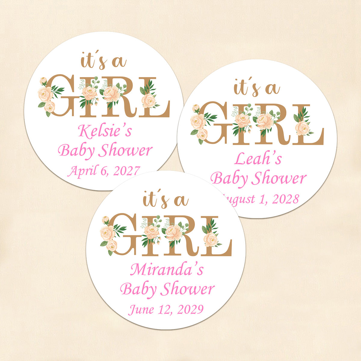 It's A Girl Personalized Round Labels (Set of 24)