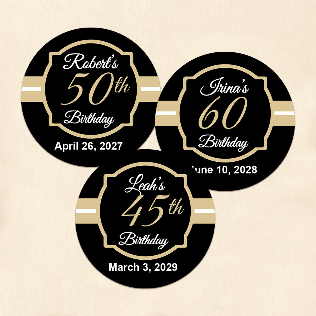 Black & Gold Birthday Personalized Round Labels (Set of 24)