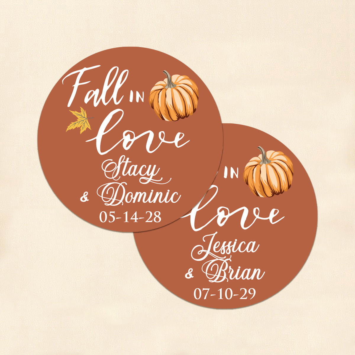 Fall In Love Pumpkin Personalized Round Labels (Set of 24)