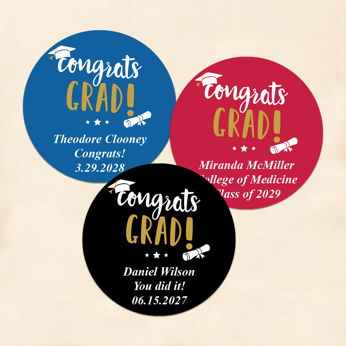 Congrats Grad Personalized Round Labels (Set of 24)