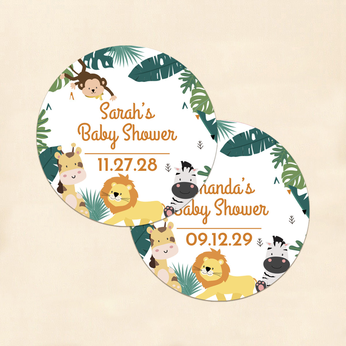Safari Baby Shower Personalized Round Labels (Set of 24)