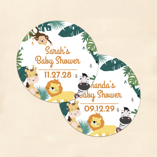 Safari Baby Shower Personalized Round Labels (Set of 24)