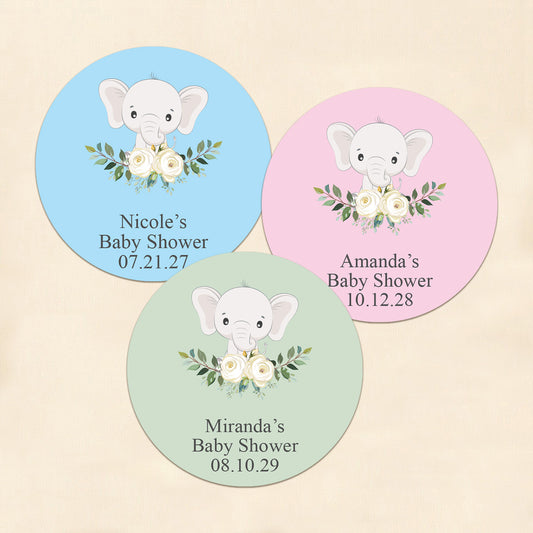 Baby Elephant Personalized Round Labels (Set of 24)