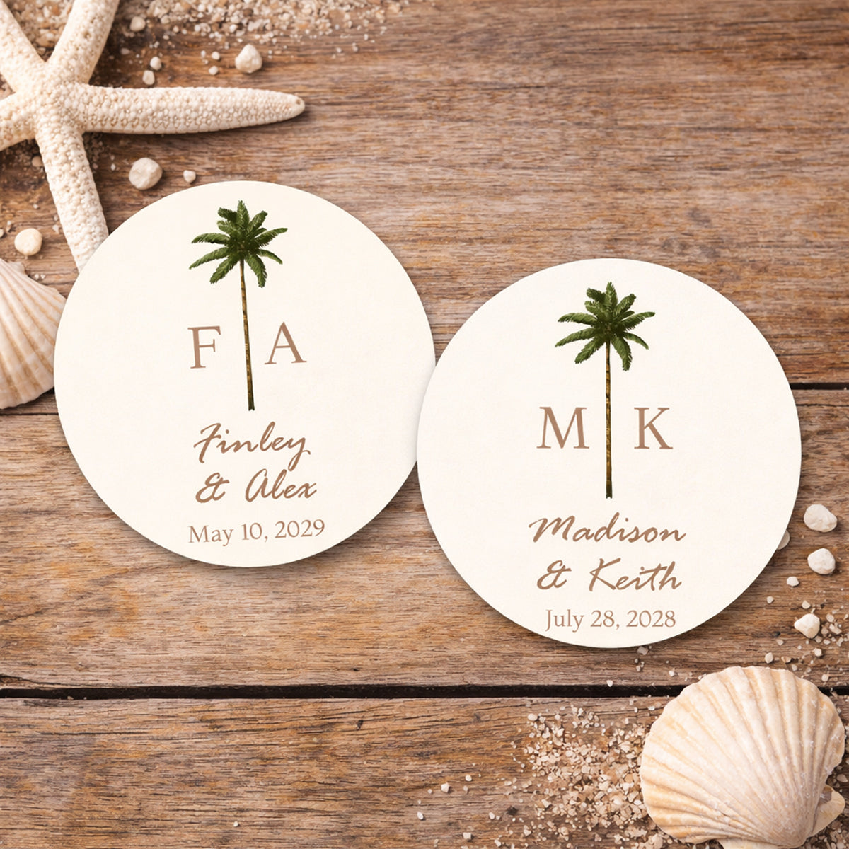 Palm Tree Monogram Personalized Round Labels (Set of 24)