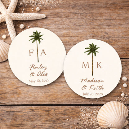Palm Tree Monogram Personalized Round Labels (Set of 24)