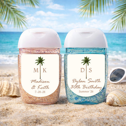 Palm Tree Monogram Personalized Loop Sanitizer Labels (Set of 20)