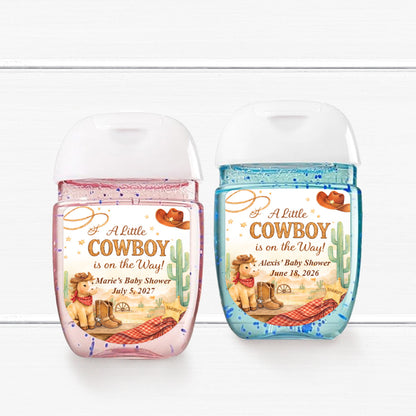 A Little Cowboy is on the Way Wild West Birthday Rodeo Personalized Loop Sanitizer Labels (Set of 20)