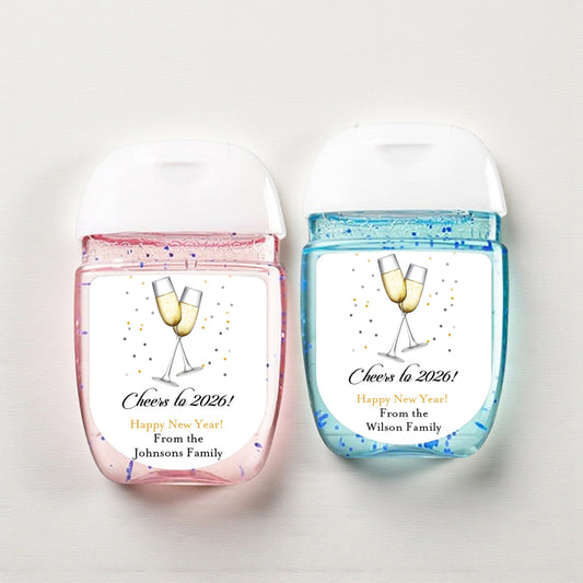 Cheers To New Year Personalized Loop Sanitizer Labels (Set of 20)