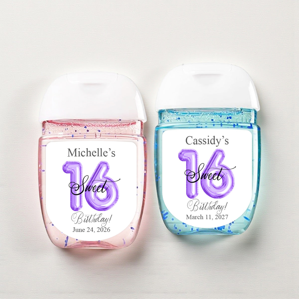 Sweet 16 Birthday Balloon Personalized Loop Sanitizer Labels (Set of 20)