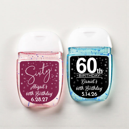 60th Birthday Personalized Loop Sanitizer Labels (Set of 20)