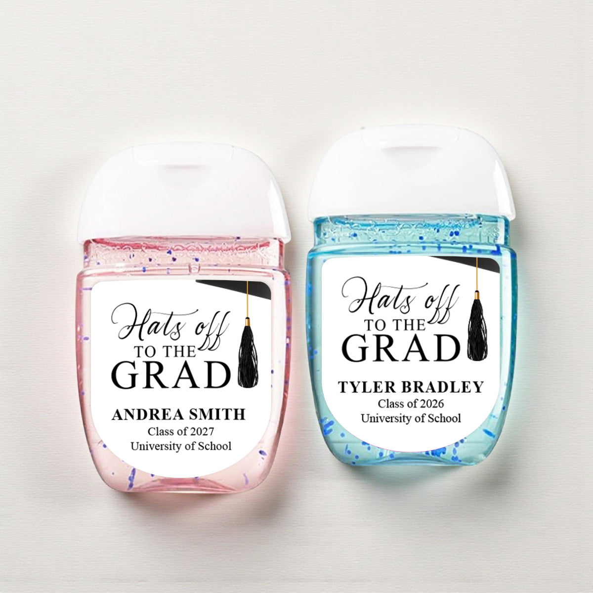 Hats Off The Grad Personalized Loop Sanitizer Labels (Set of 20)