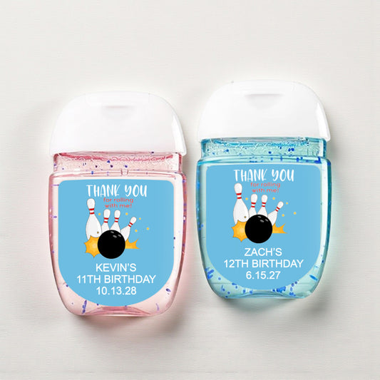 Bowling Kids Birthday Personalized Loop Sanitizer Labels (Set of 20)