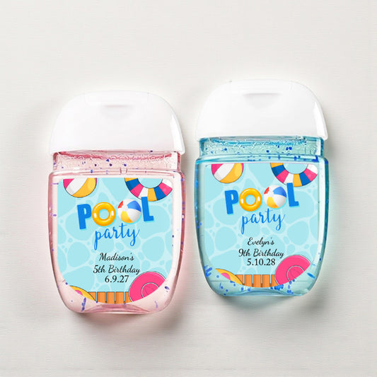 Pool Party Birthday Personalized Loop Sanitizer Labels (Set of 20)